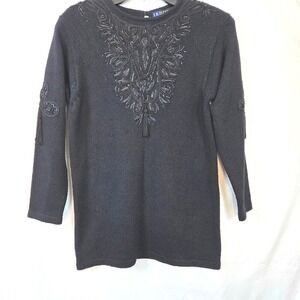 I.B. Diffusion Women's Black Beaded Embroidered Silk Tunic‎ Sweater XS Vintage